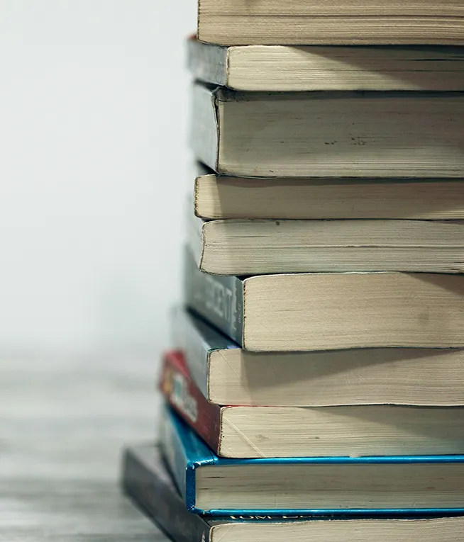 stack of books seen from the side