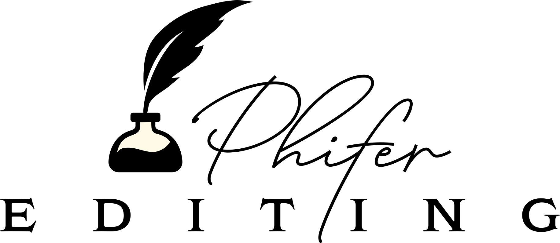 phifer editing logo with ink pot and feather quill